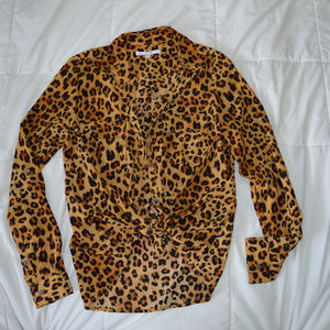EUC Alfred Sung animal print button down blouse